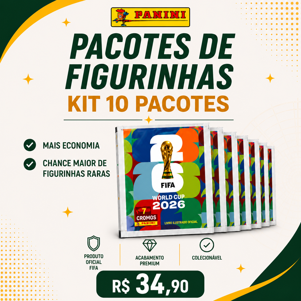 10 Pacotes de Figurinhas da Copa